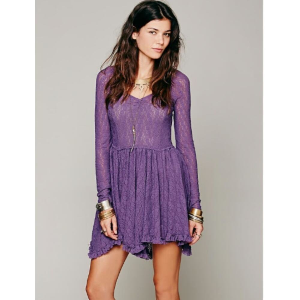 Intimately Free People Look Both Ways Sheer Floral Mesh Slip Dress Purple XS